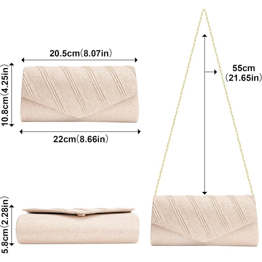 Luxury Glitter Clutch Purse with Pleated Design - Perfect for Night Out Events - Picture 4 of 7